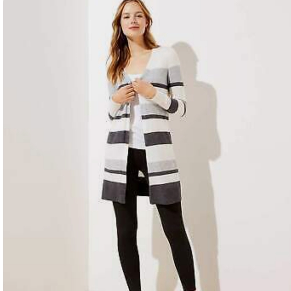 Loft Striped Color Block Long Line Cardigan Size XS